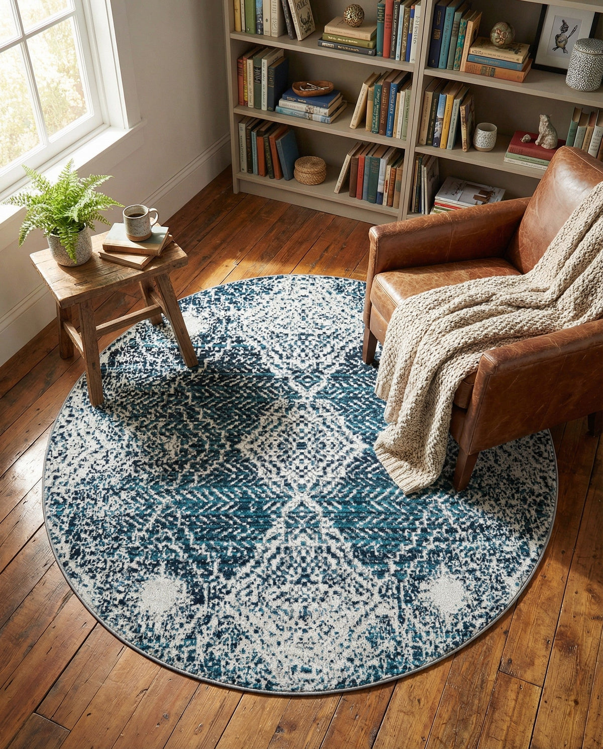 Aegean Elegance Washables Collection Area Rug -  Naxos Round Navy Blue  lifestyle 94