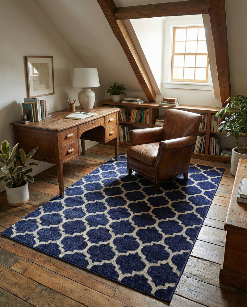 Lattice Gardens Collection Area Rug -  Bloomfield (Dark Blue) Rectangle Dark Blue  lifestyle 13