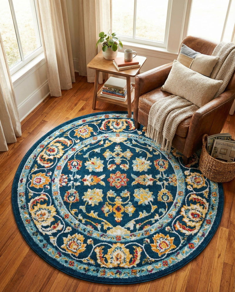 Adriana Terrace Collection Area Rug -  Positano (Navy Blue) Round Navy Blue  lifestyle 54