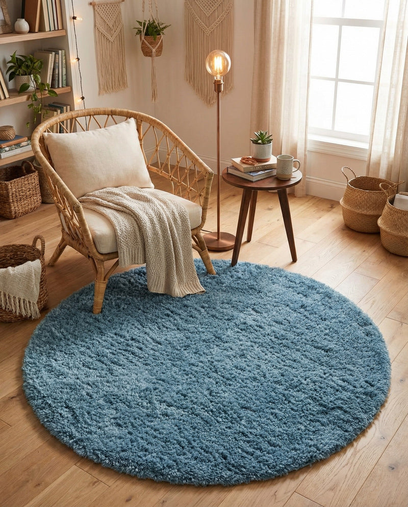 Eternal Plush Oasis Collection Area Rug -  Tranquility (Aegean Blue) Round Aegean Blue  lifestyle 51