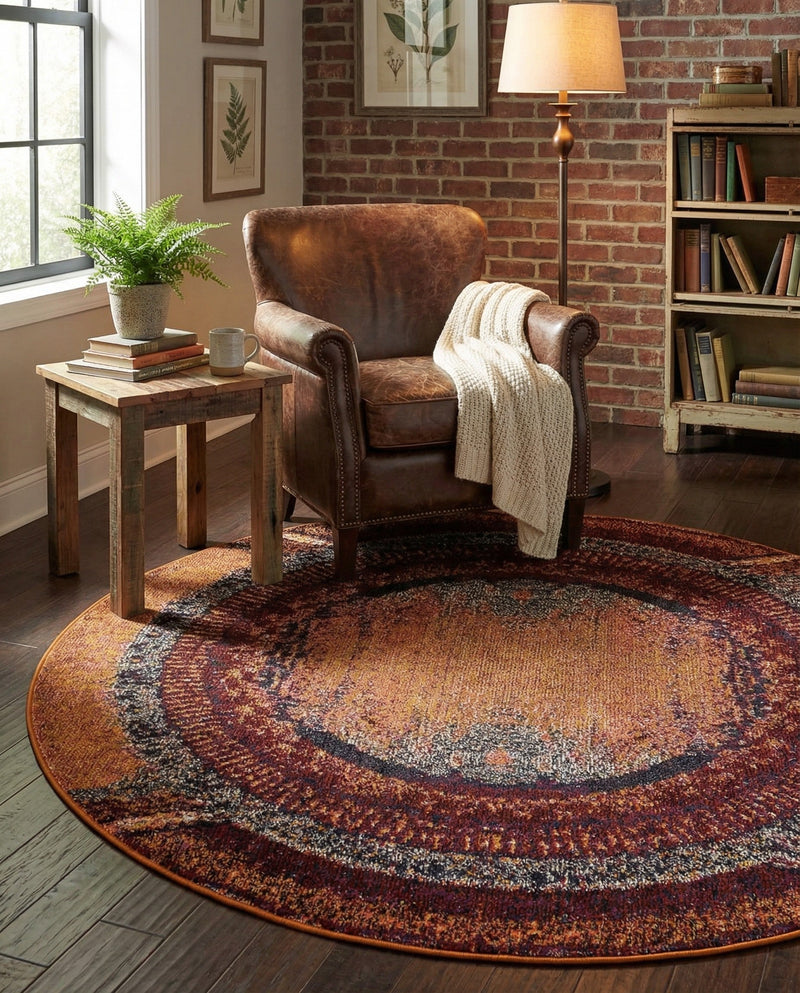 Marrakesh Elegance Collection Area Rug -  Sijilmasa Round Orange  lifestyle 77