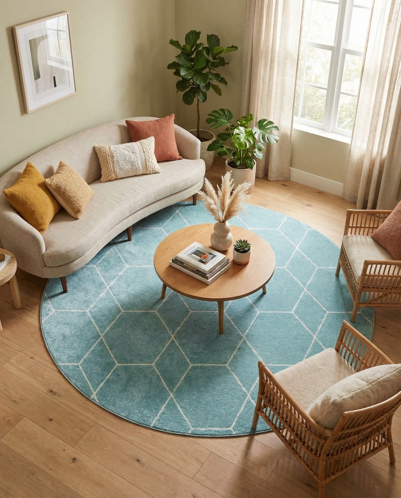 Trellis Mosaic Collection Area Rug - Arborville (Light Blue) Round Light Blue  lifestyle 45