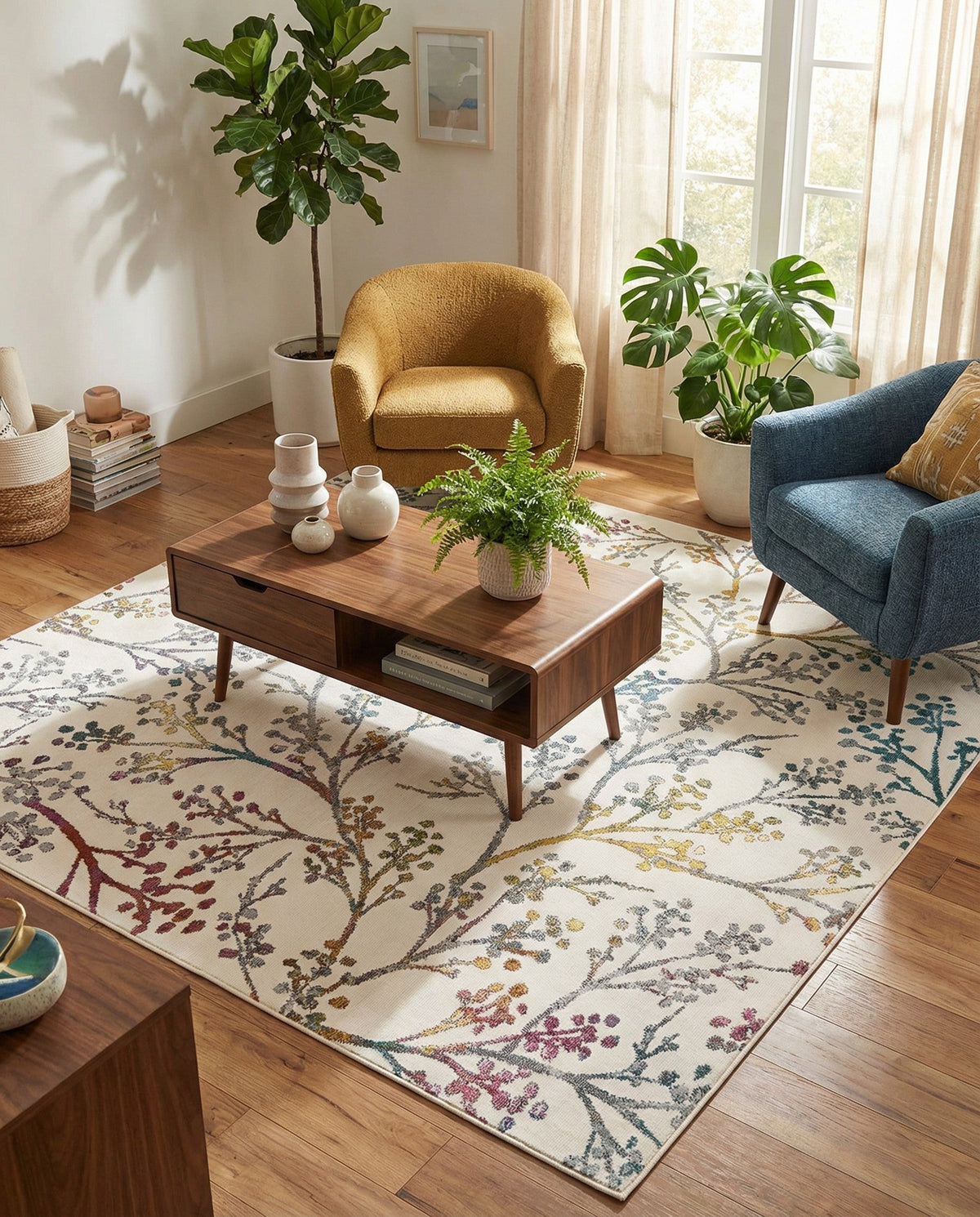 Meadow Breeze Collection Area Rug -  Sunbeam Square Ivory  lifestyle 123