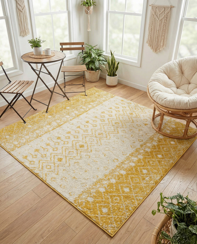 Mediterranean Lattice Collection Area Rug -  Casablanca (Ivory and Yellow) Square Ivory and Yellow  lifestyle 38