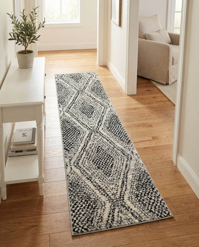 Marrakech Mosaic Collection Area Rug -  Medina Runner Black and White  lifestyle 61