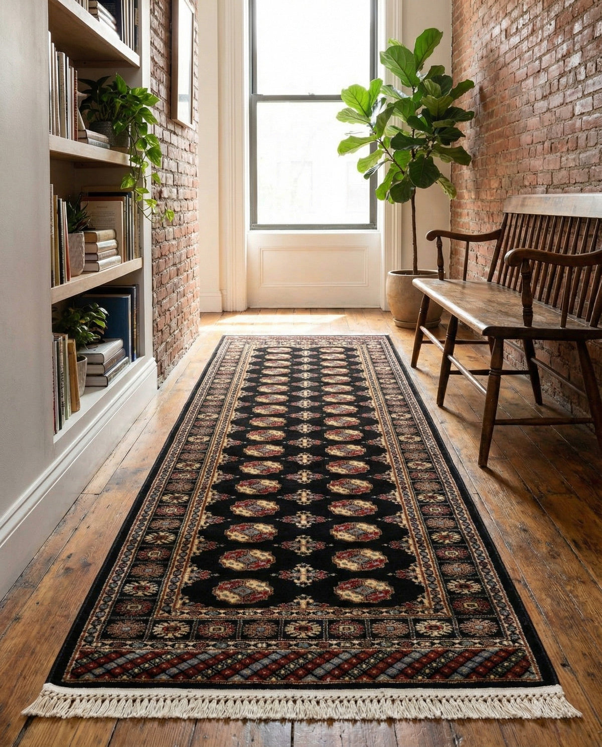 Samarkand Elegance Collection Area Rug -  Margilan (Black) Runner Black  lifestyle 81