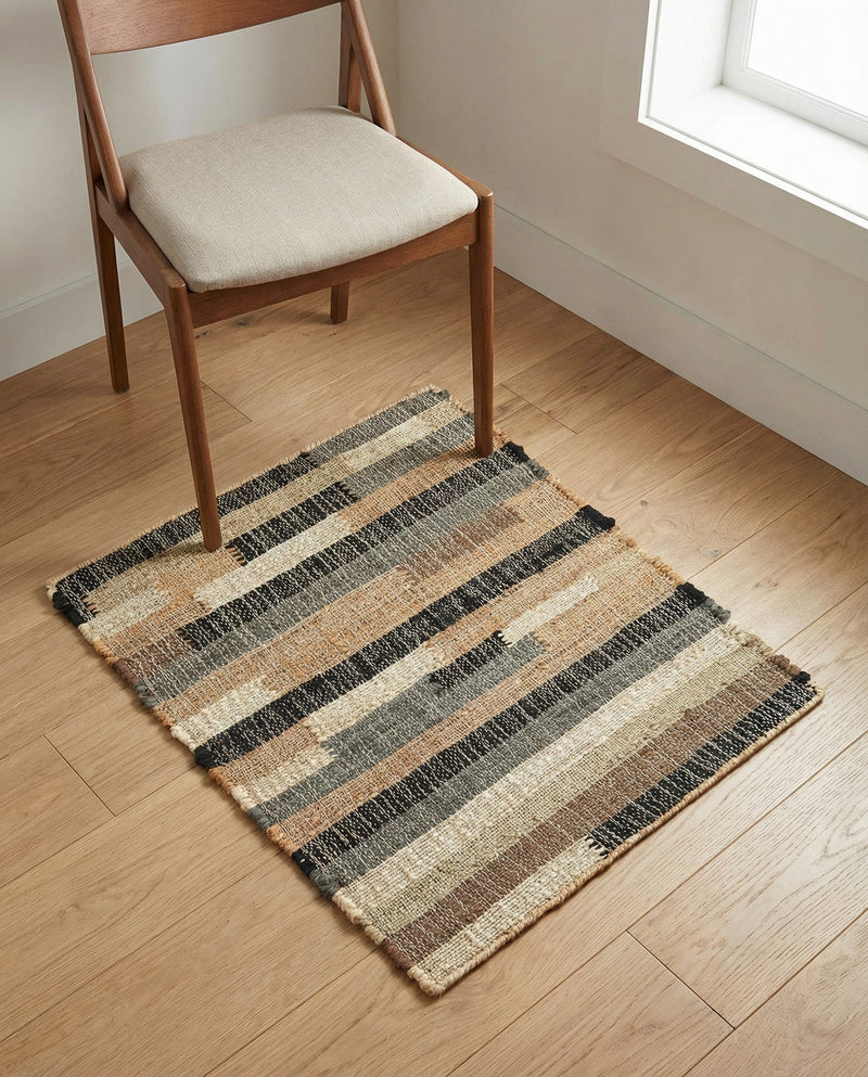 Benares Handwoven Jute Collection Area Rug -  Varanasi Rectangle Beige  lifestyle 5