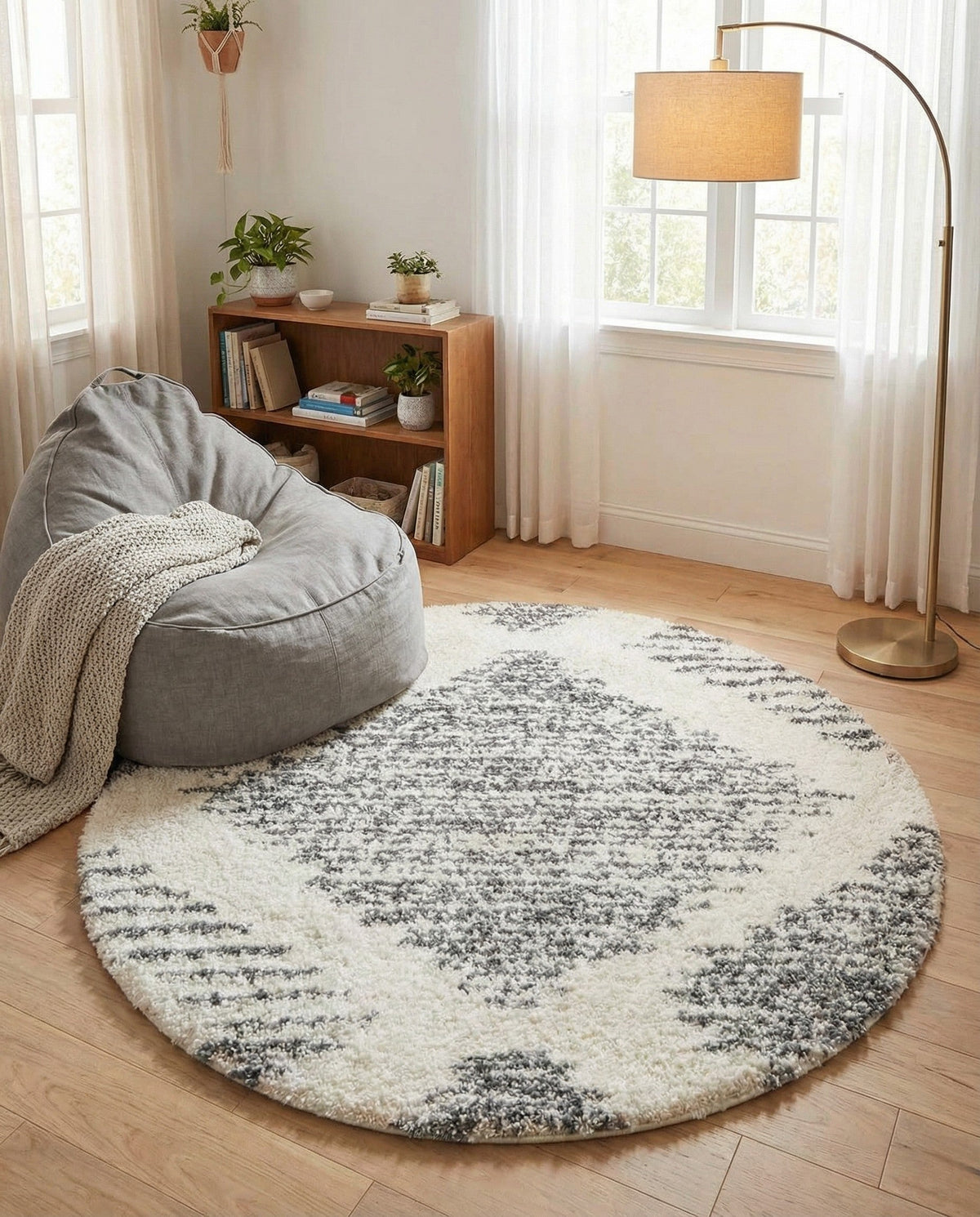Tranquil Tides Shag Collection Area Rug -  Azure Round White  lifestyle 175