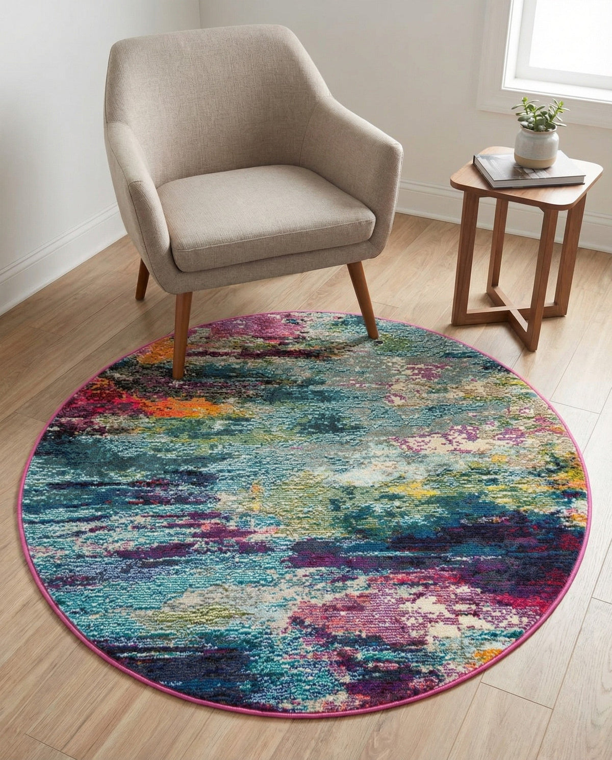 Chromatic Oasis Collection Area Rug -  Oasis Round Multi  lifestyle 80