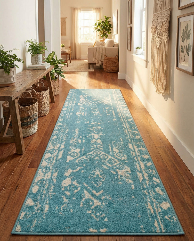 Brighton Stripes Collection Area Rug - Sussex (Light Blue) Runner Light Blue  lifestyle 30