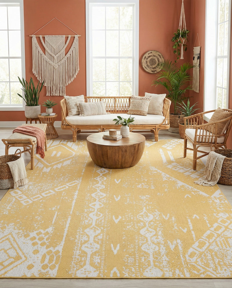 Desert Nomad Terrace Collection Area Rug - Sahara (Yellow) Rectangle Yellow  lifestyle 11