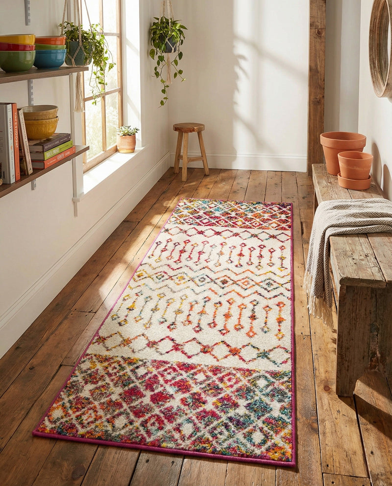 Mediterranean Lattice Collection Area Rug -  Casablanca (Ivory Multi) Runner Ivory Multi  lifestyle 81