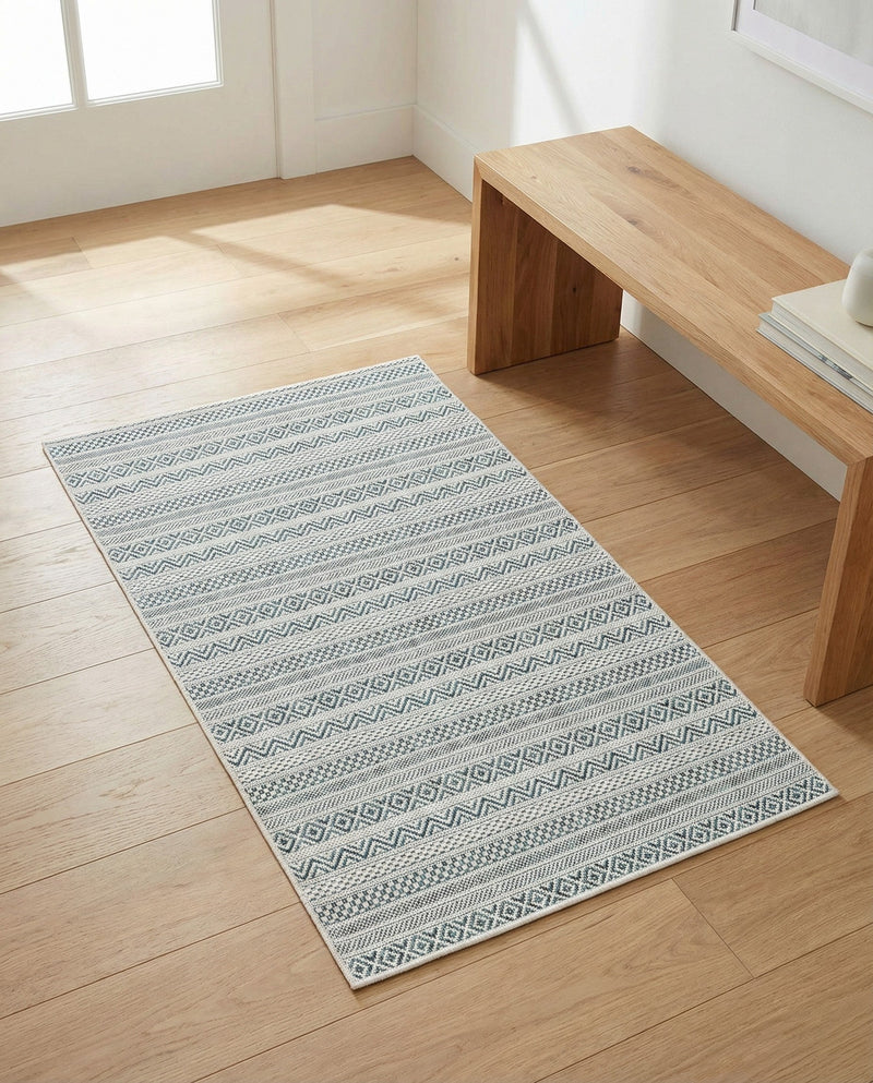 Seaside Stripes Collection Area Rug -  Boardwalk (Teal) Rectangle Teal  lifestyle 30