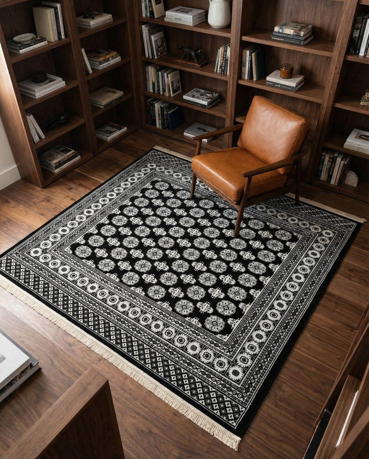 Samarkand Elegance Collection Area Rug -  Margilan (Black and White) Square Black and White  lifestyle 87