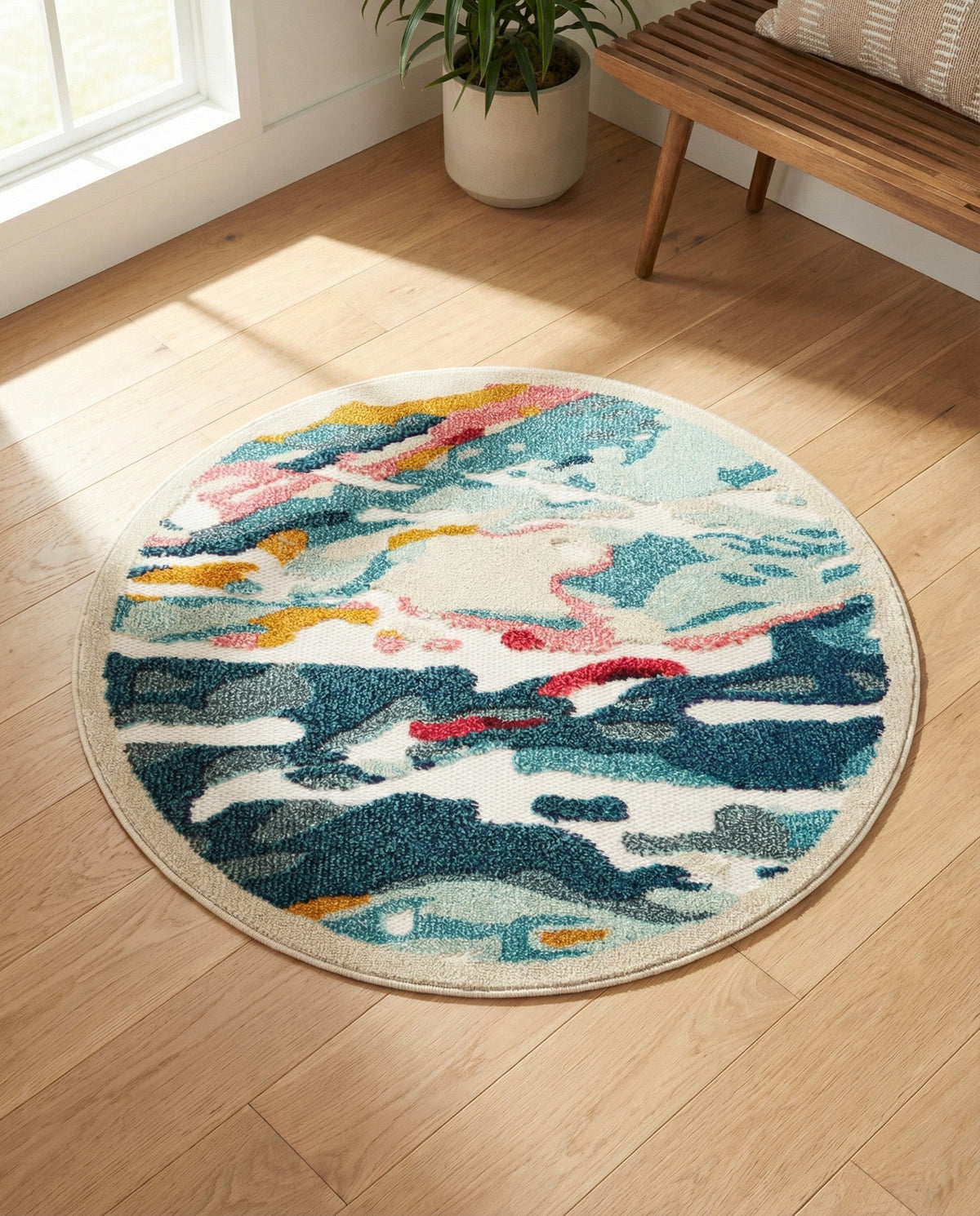 Outdoor Marrakesh Collection Area Rug -  Meknes Round Multi  lifestyle 93