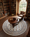 Samarkand Elegance Collection Area Rug -  Margilan (Ivory) Round Ivory  lifestyle 80