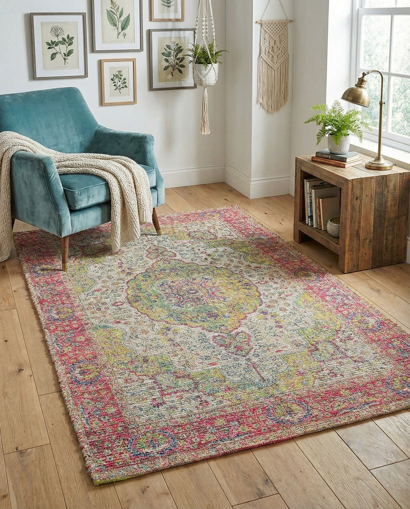 Savannah Threads Collection Area Rug - Charleston Rectangle Ivory Pink  lifestyle 26