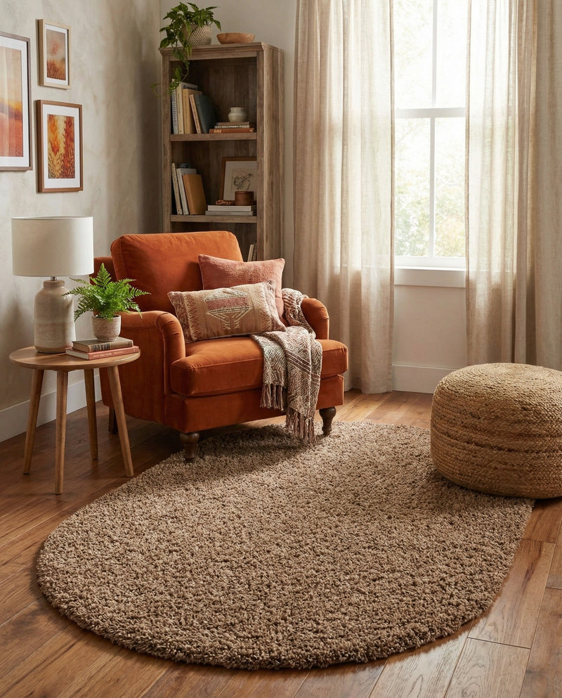 Plush Oasis Collection Area Rug - Serenity (Sandy Brown) Oval Sandy Brown  lifestyle 70