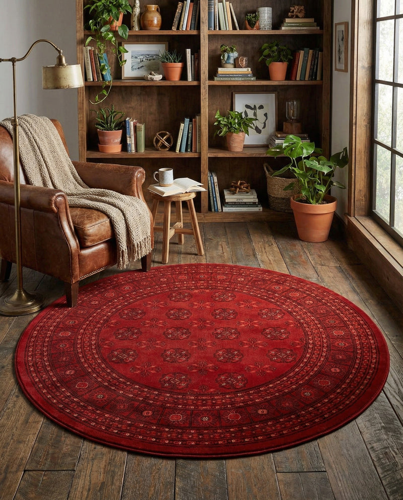 Samarkand Elegance Collection Area Rug -  Konye-Urgench Round Red  lifestyle 60