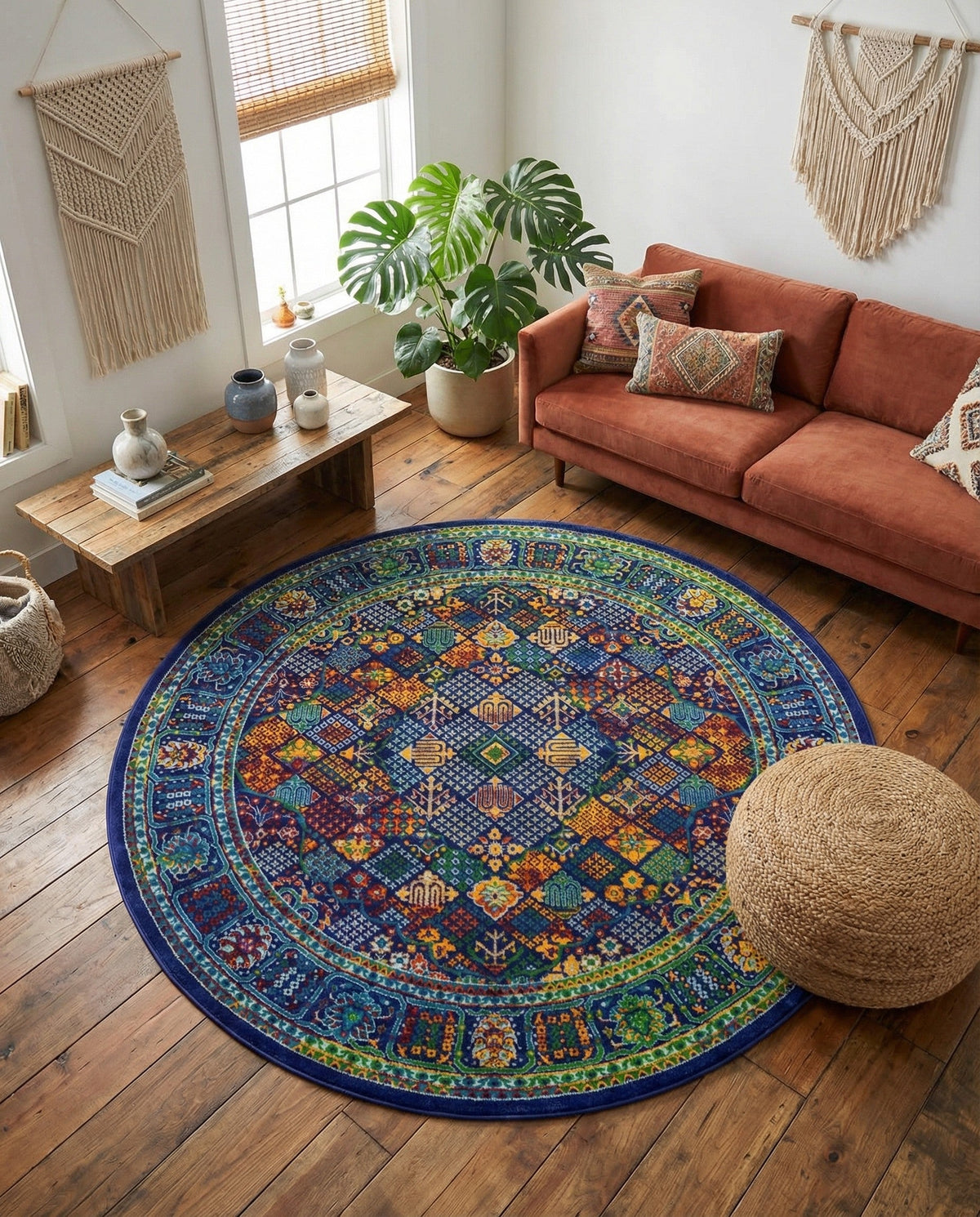 Caribbean Cove Collection Area Rug -  Mustique Round Navy Blue  lifestyle 164