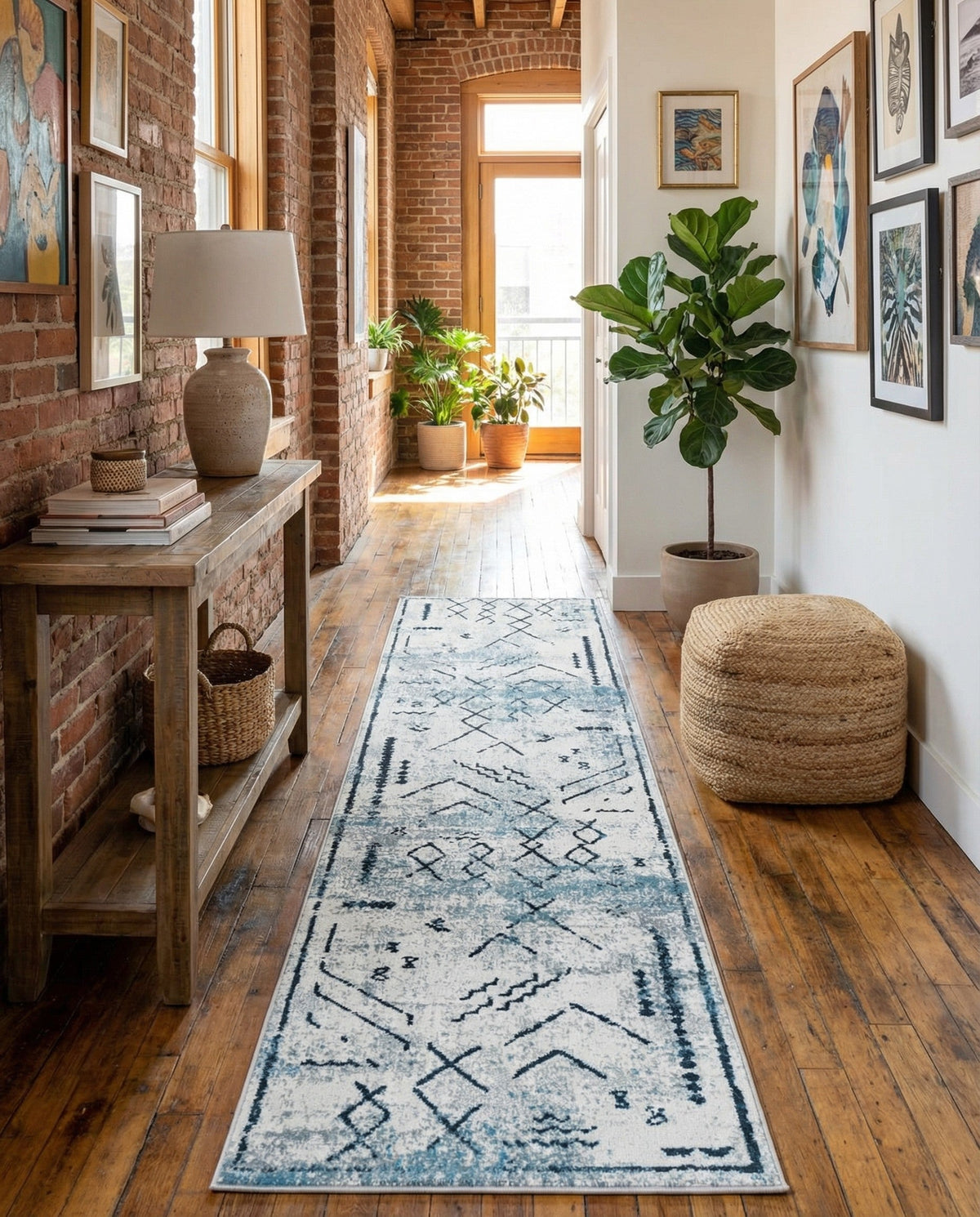 Aegean Elegance Washables Collection Area Rug - Santorini Runner Ivory Gray  lifestyle 78
