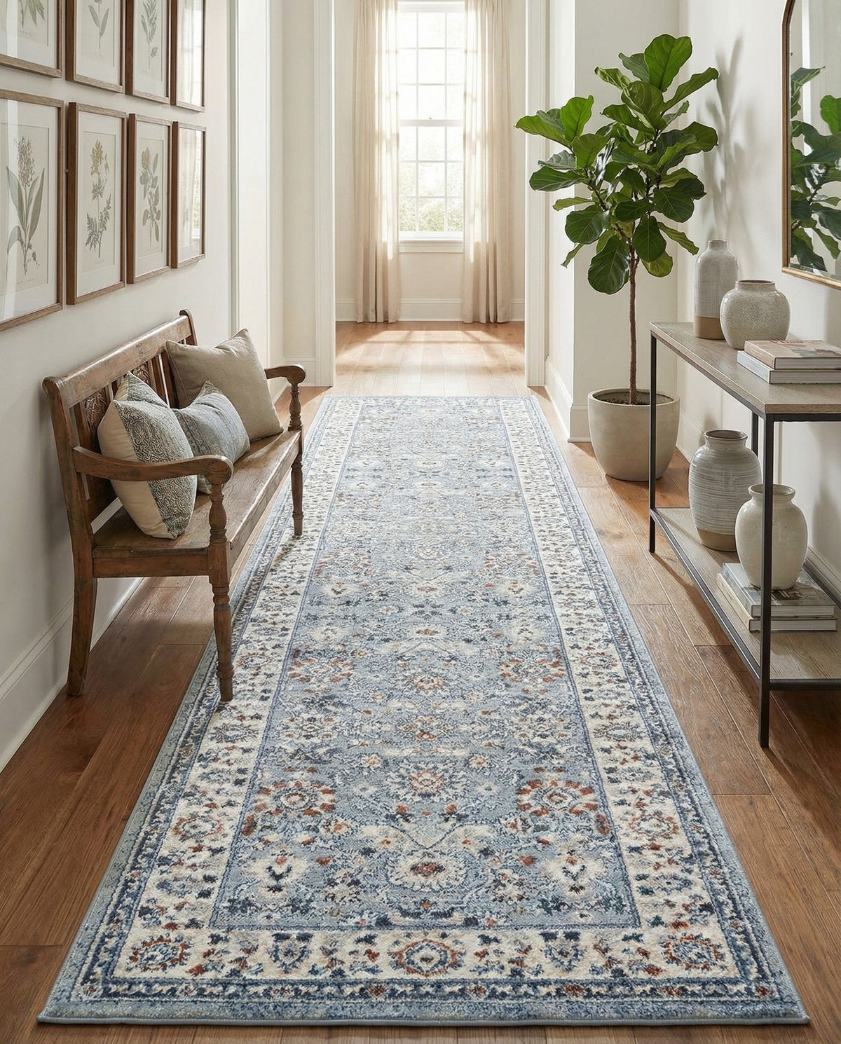 Savannah Elegance Collection Area Rug - Augusta (Aqua Blue) Runner Aqua Blue  lifestyle 113