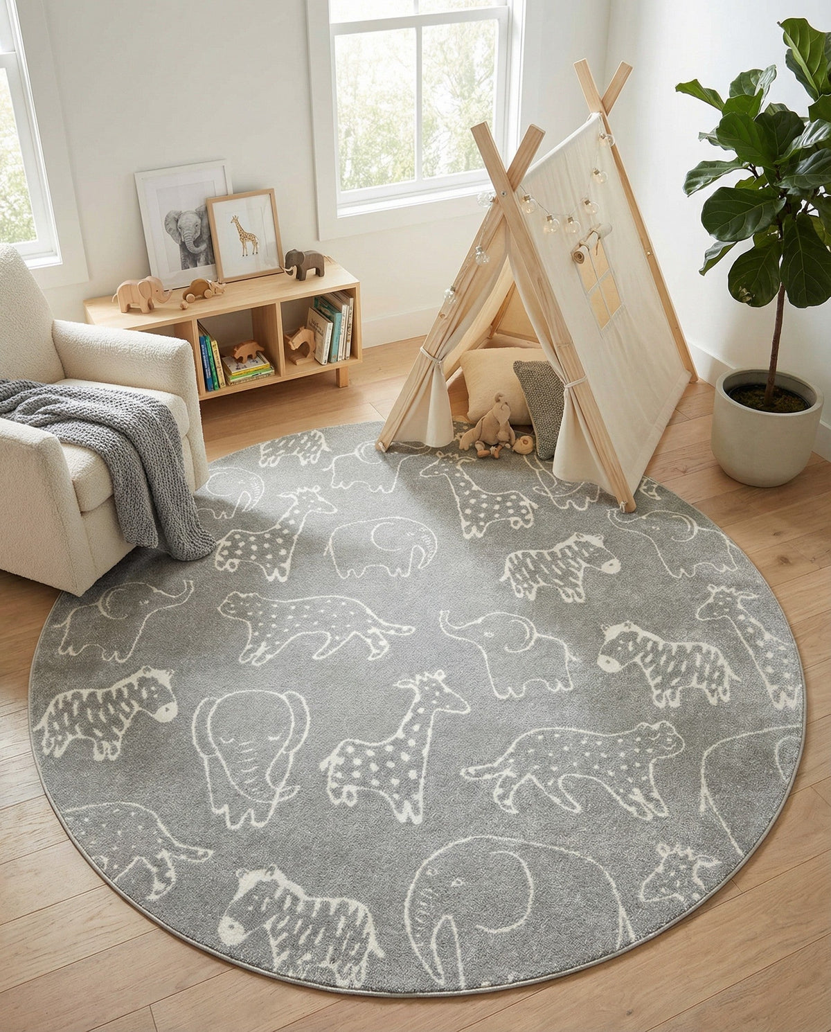 Wonder Tykes Collection Area Rug -  Spectrum Round Gray  lifestyle 148