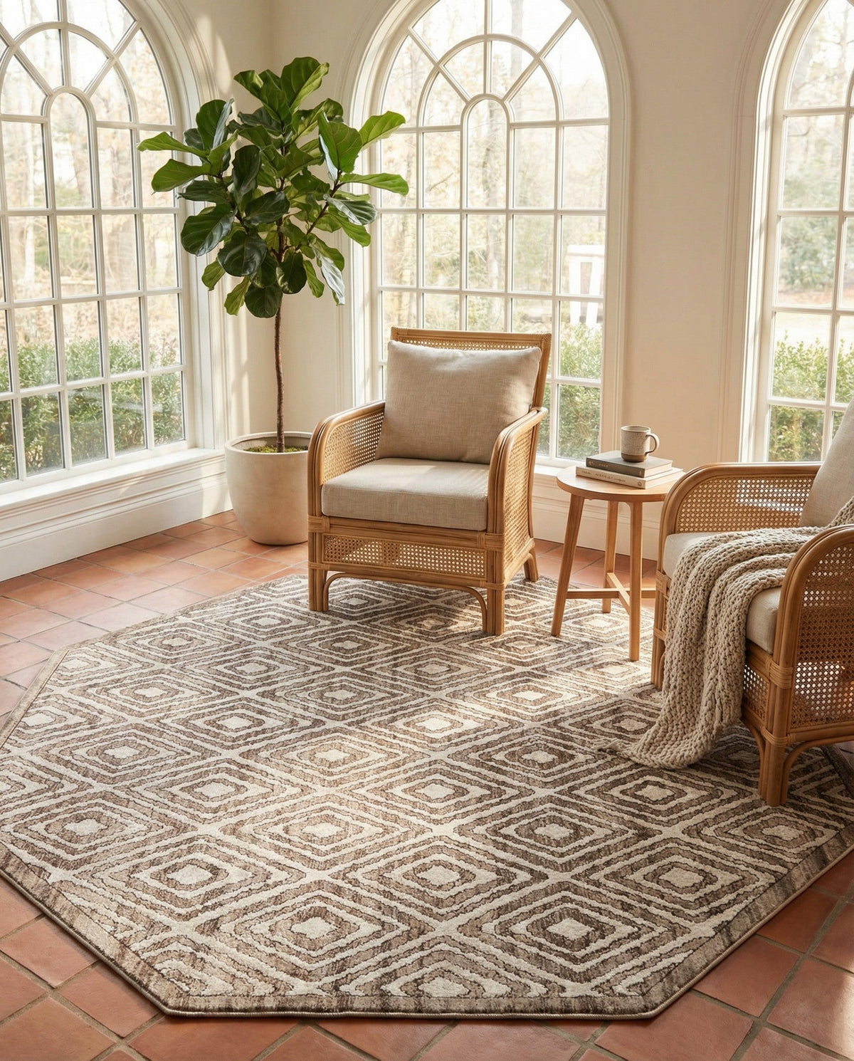 Sanctuary Retreat Collection Area Rug -  Oasis Octagon Chocolate Brown  lifestyle 64