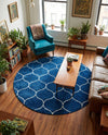 Trellis Mosaic Collection Area Rug -  Pergolatown (Navy Blue) Round Navy Blue  lifestyle 86