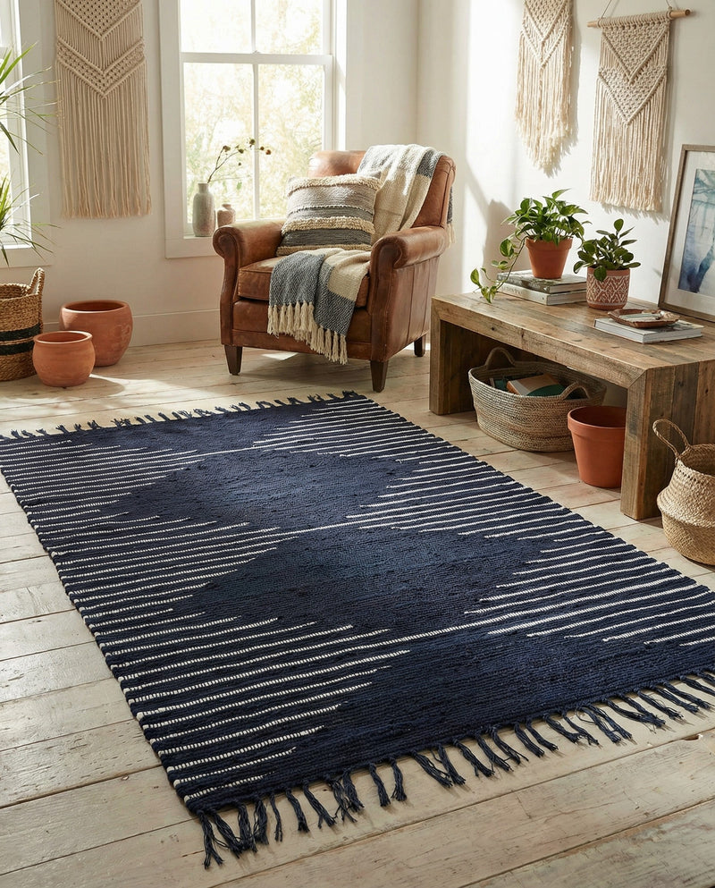 Thar Cotton Collection Area Rug - Jaisalmer (Navy Blue) Rectangle Navy Blue  lifestyle 12