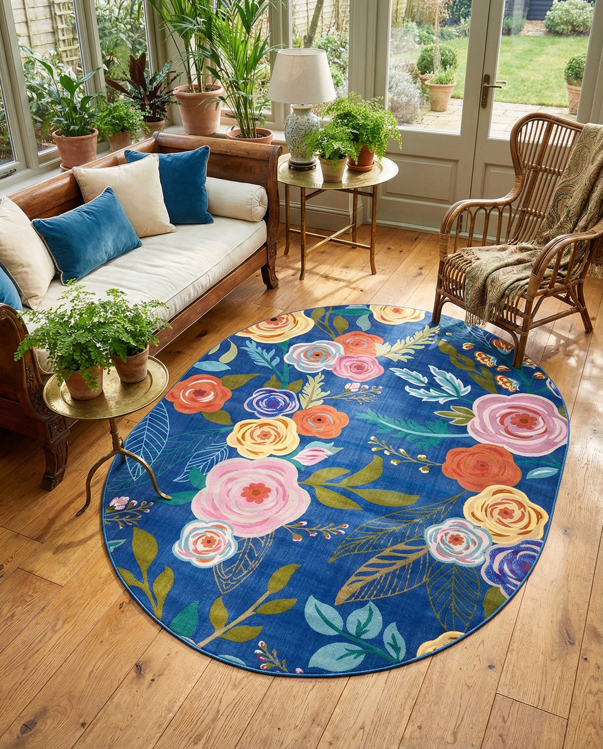 Meadow Breeze Collection Area Rug -  Petal Oval Blue  lifestyle 81
