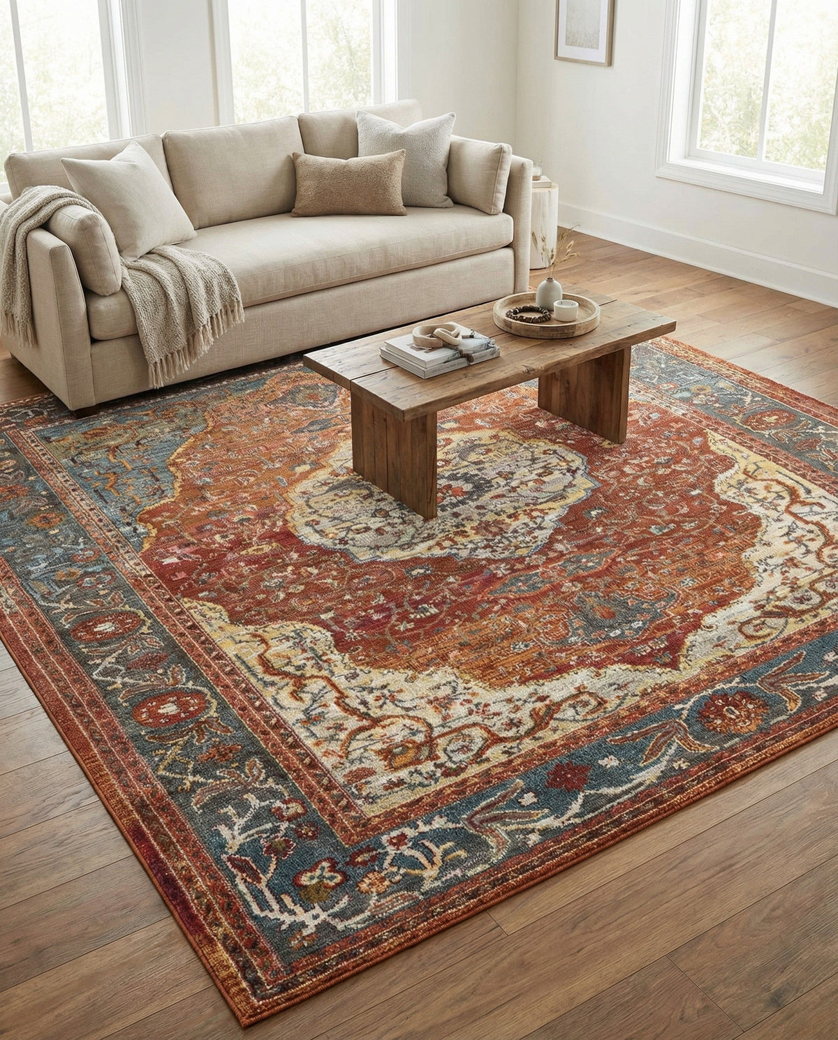 Caribbean Breeze Collection Area Rug -  Vieques Square Rust Red  lifestyle 106