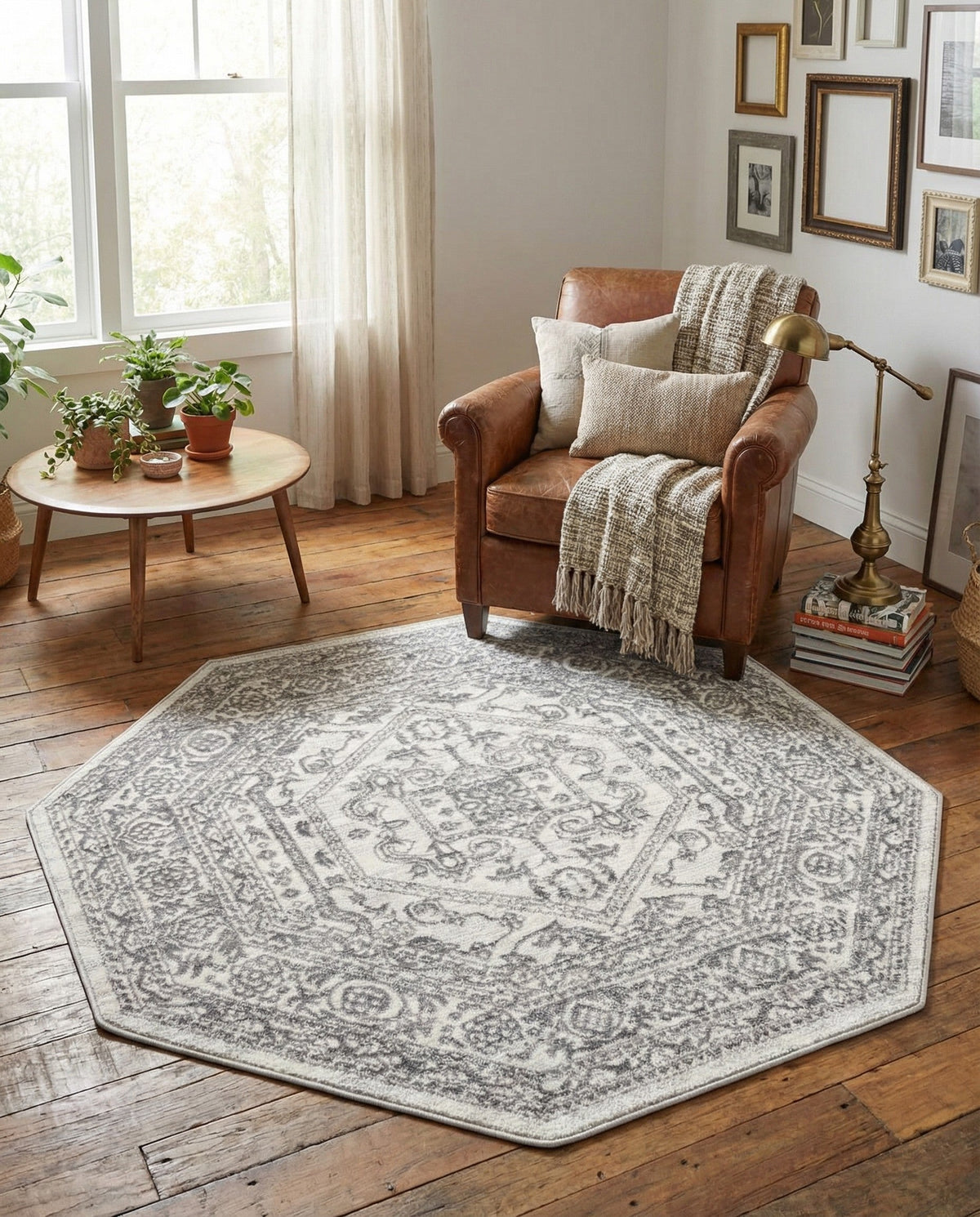 Charleston Elegance Collection Area Rug - Harborview Octagon White  lifestyle 197