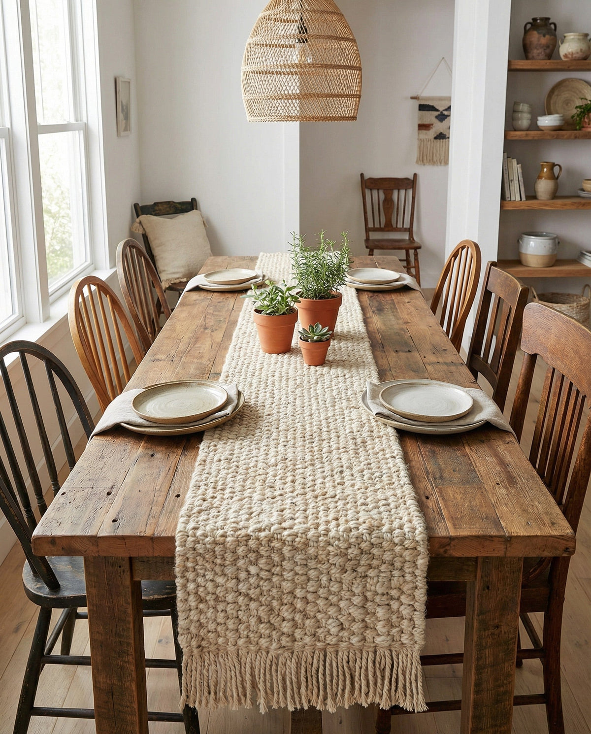 Savannah Jute Collection Area Rug - Seashore Table Runner Ivory  lifestyle 186