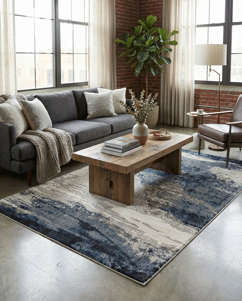 Copenhagen Edge Collection Area Rug - Nyhavn Rectangle Blue  lifestyle 42