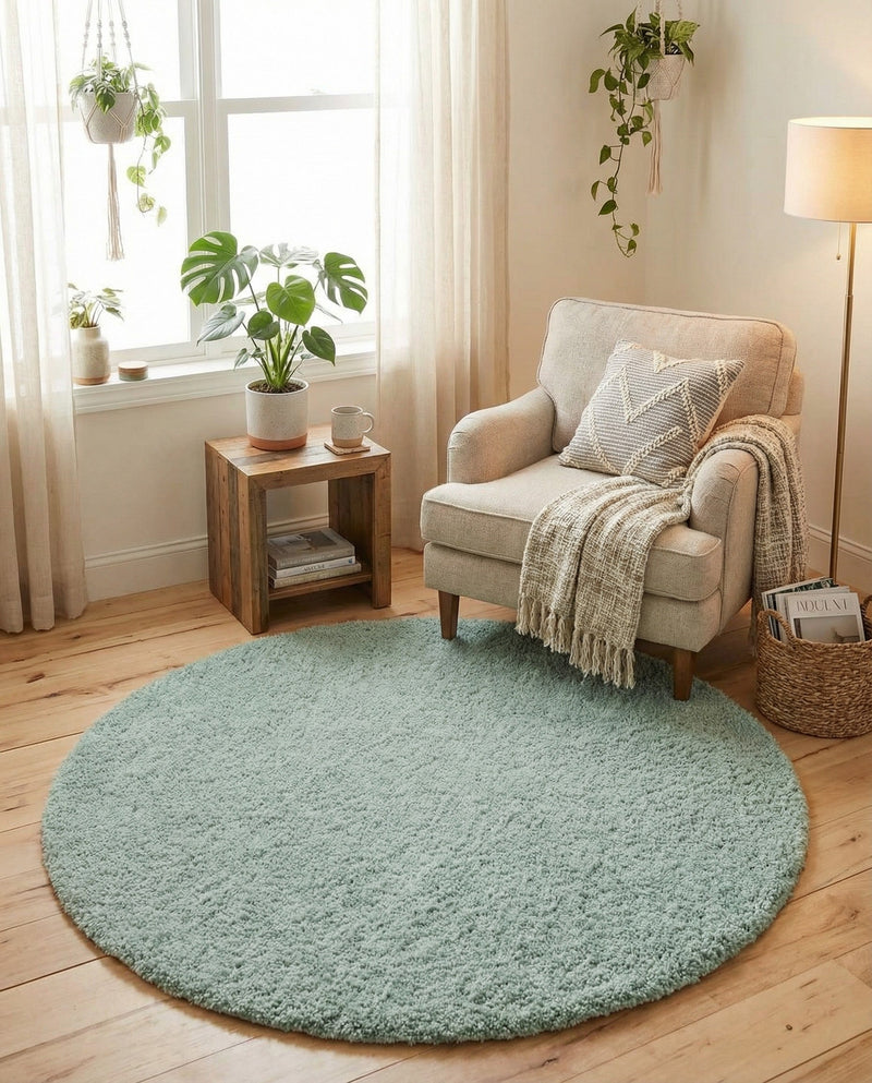 Cozy Comfort Shag Collection Area Rug - Haven (Sage Green) Round Sage Green  lifestyle 70