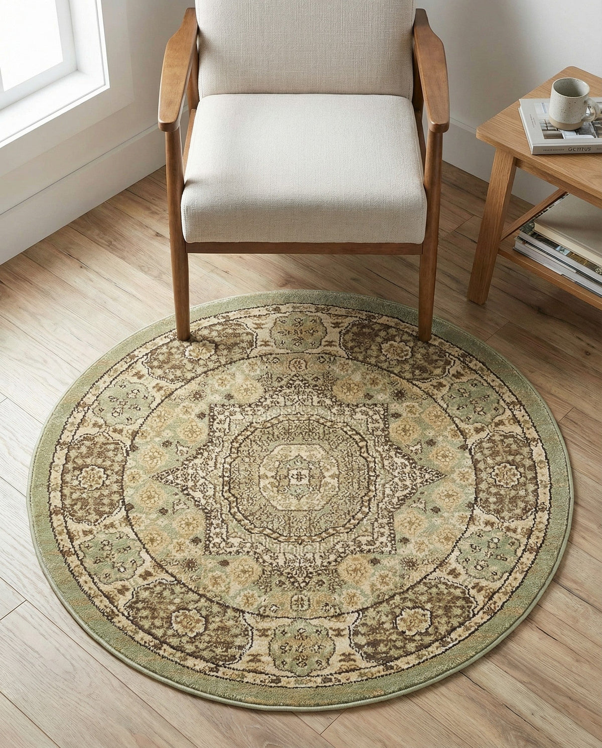 Ottoman Elegance Collection Area Rug -  Ephesus Round Light Green  lifestyle 173