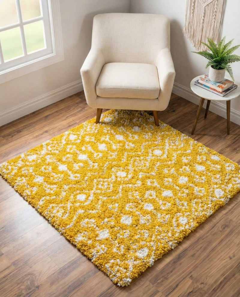 Berber Lattice Shag Collection Area Rug - Atlas (Yellow) Square Yellow  lifestyle 46