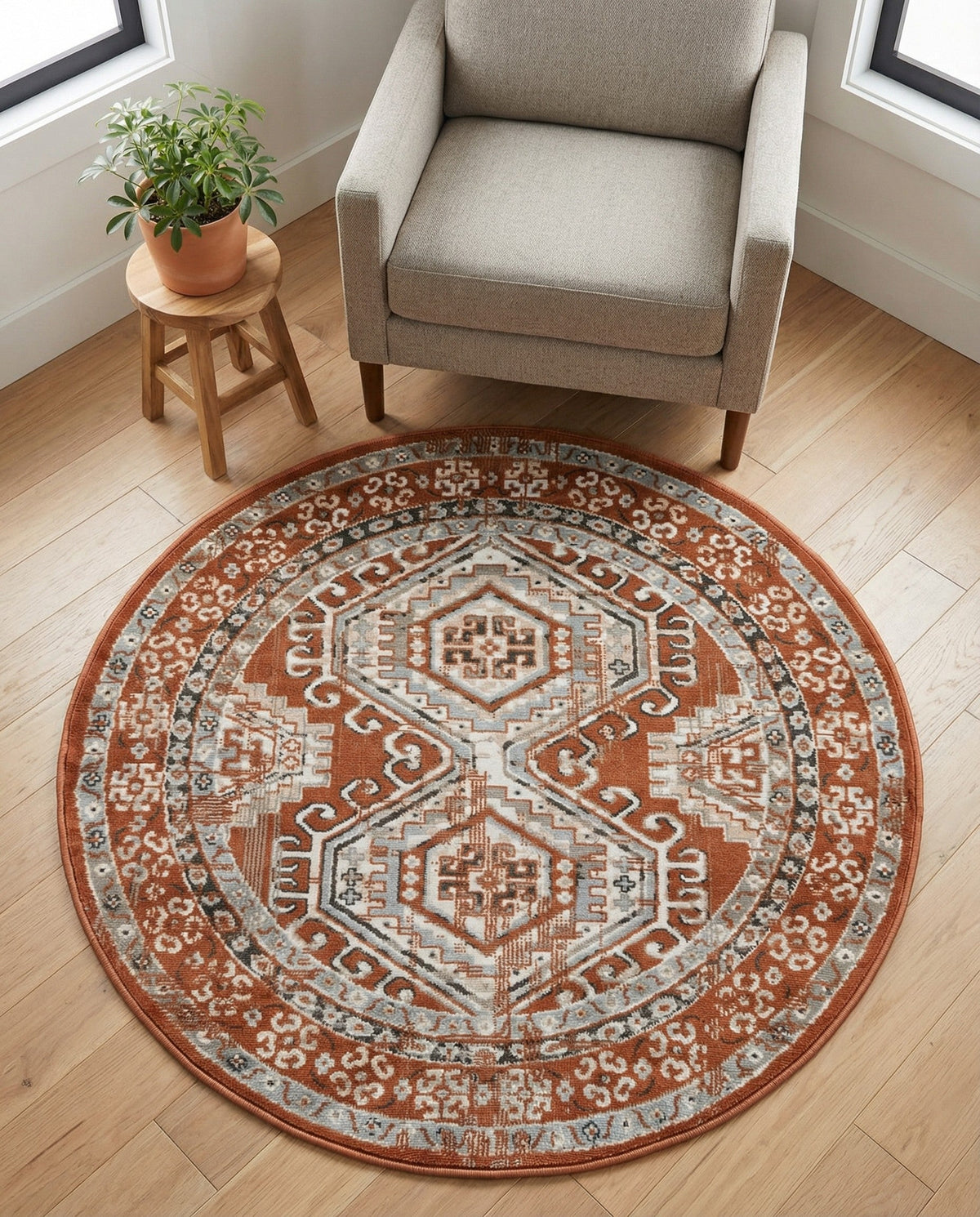 Savannah Elegance Collection Area Rug -  Tybee (Terracotta) Round Terracotta  lifestyle 63