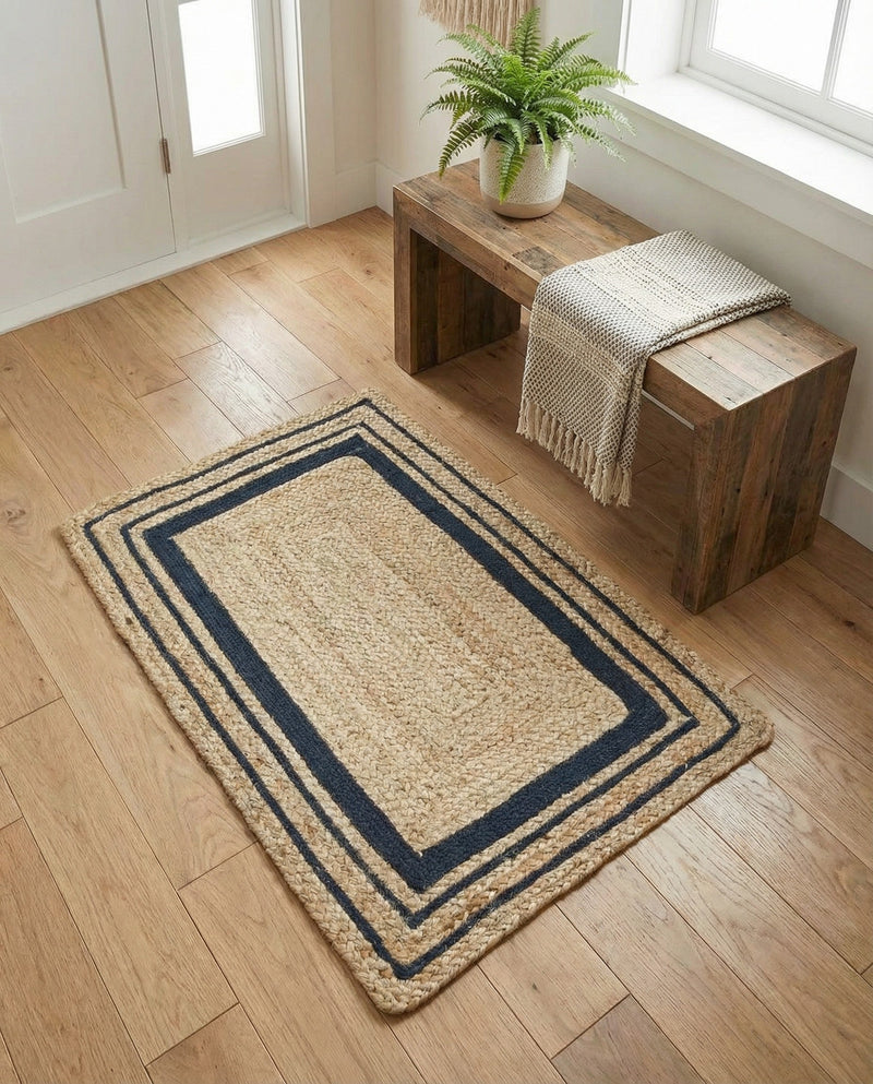 Woven Seaside Jute Collection Area Rug - Nantucket Rectangle Natural and Navy Blue  lifestyle 34