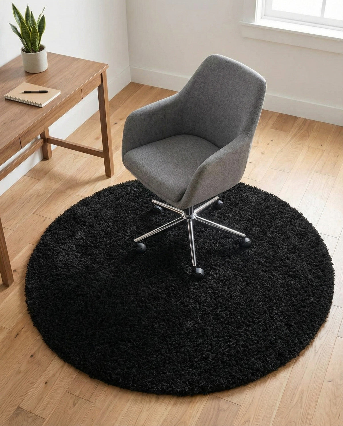 Plush Oasis Collection Area Rug - Serenity (Jet Black) Round Jet Black  lifestyle 90