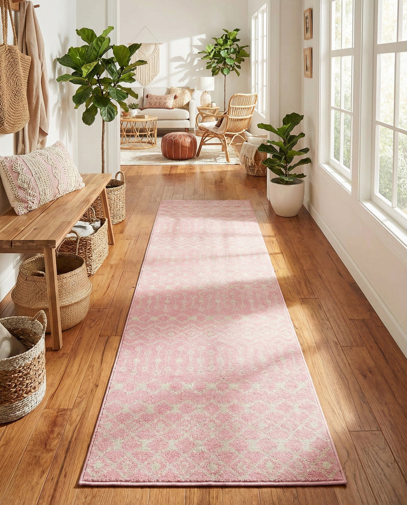 Mediterranean Lattice Collection Area Rug - Santorini (Pink) Runner Pink  lifestyle 59