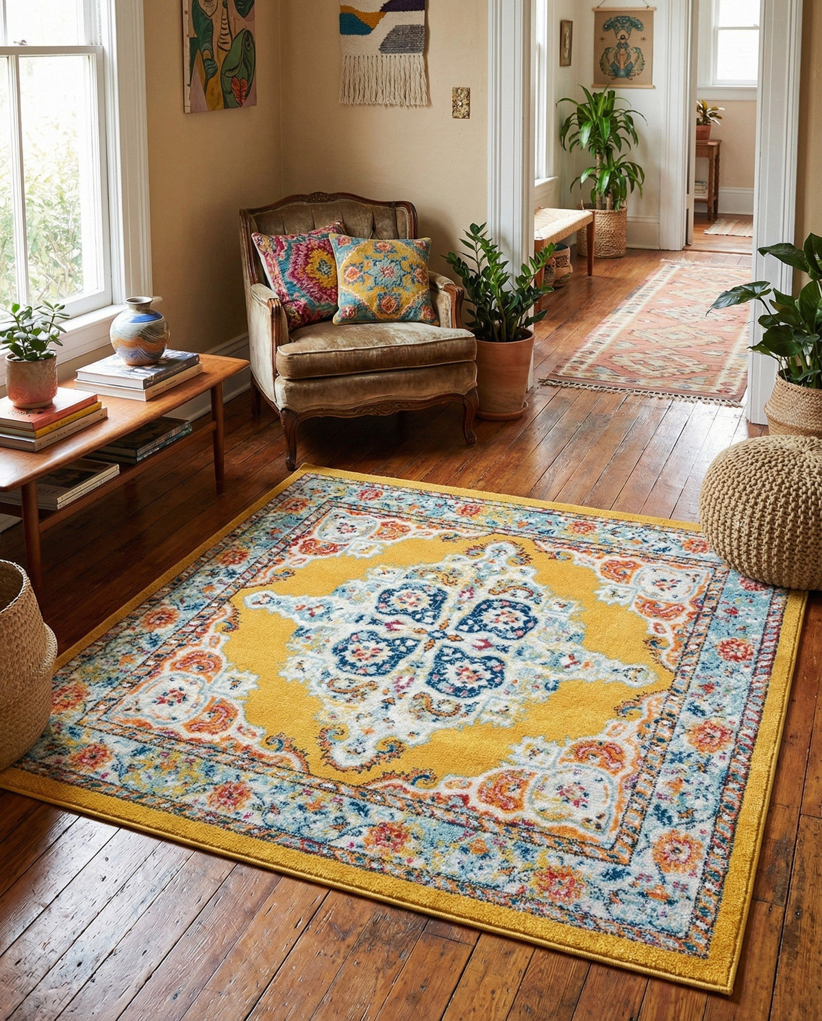 Beverly Grove Collection Area Rug -  Fairfax (Yellow) Square Yellow  lifestyle 86