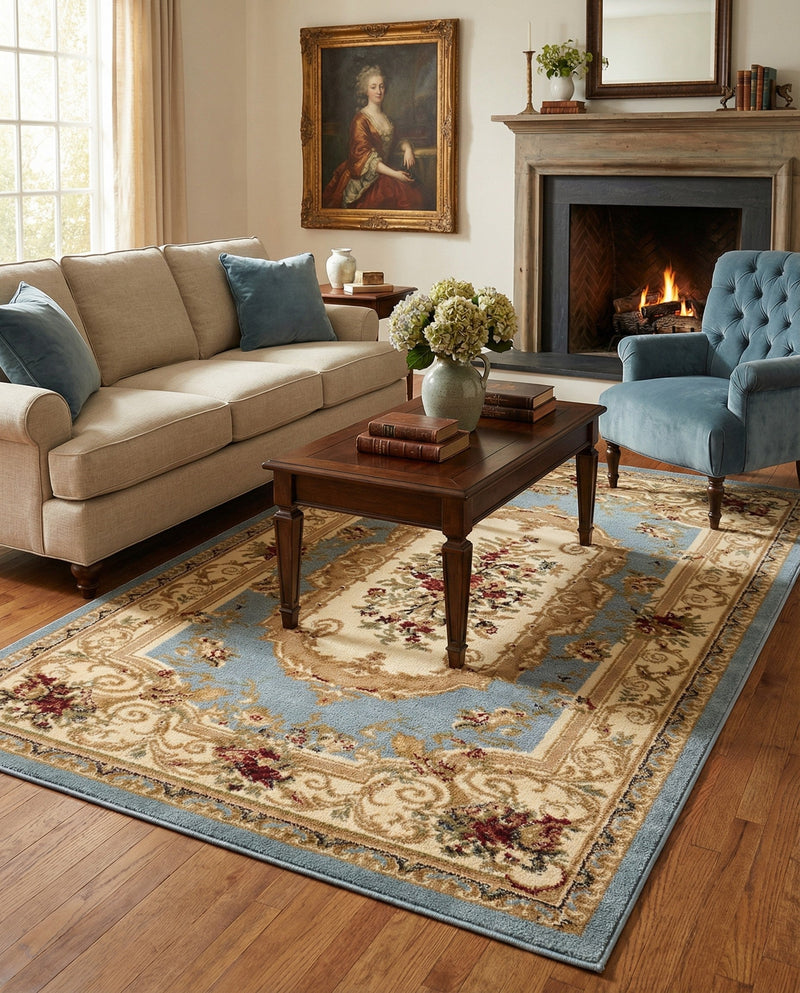 Versailles Elegance Collection Area Rug -  Louveciennes (Light Blue) Rectangle Light Blue  lifestyle 3
