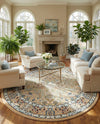 Persian Elegance Collection Area Rug -  Kerman (Beige) Round Beige  lifestyle 41