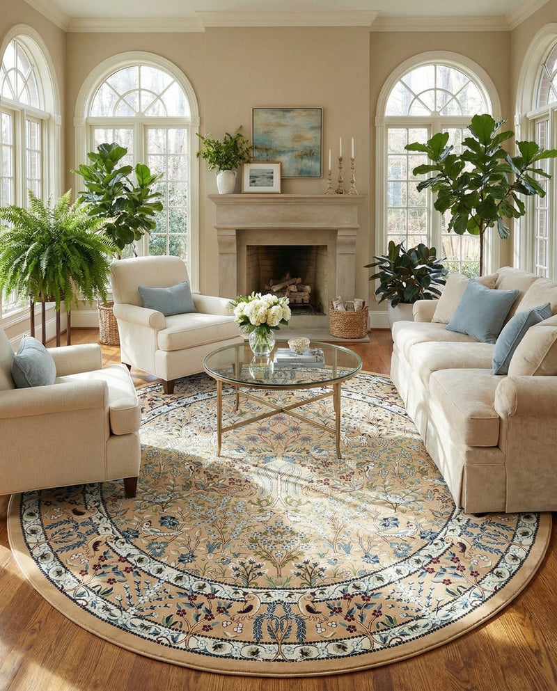 Persian Elegance Collection Area Rug -  Kerman (Beige) Round Beige  lifestyle 41
