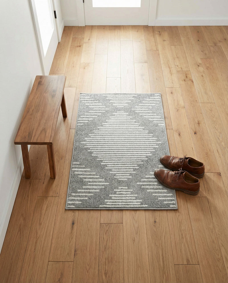 Seychelles Stripes Collection Area Rug - Mahe (Ivory and Gray) Rectangle Ivory and Gray  lifestyle 29