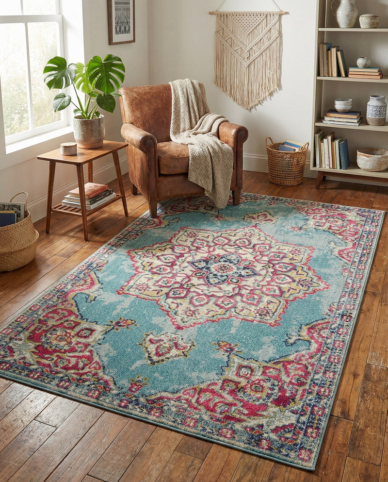 Chateau Elegance Collection Area Rug -  Riviera Rectangle Light Blue  lifestyle 42
