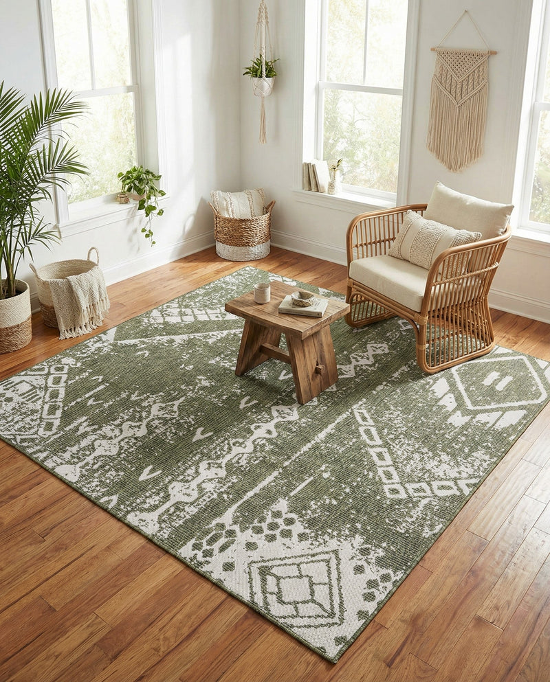 Desert Nomad Terrace Collection Area Rug - Sahara (Green) Square Green  lifestyle 68
