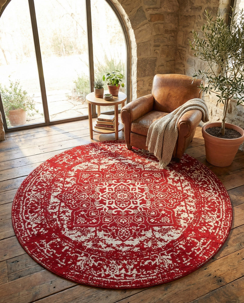 Georgetown Rugs Collection Area Rug - Dupont (Red) Round Red  lifestyle 36